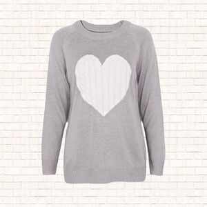 Amazon Cable Knit Heart Sweater Light Grey size Large NWOT OBO